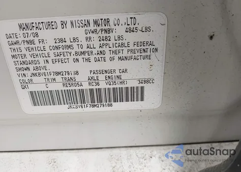 2008 Infiniti G35X из США, поврежденный, VIN JNKBV61F78M279188